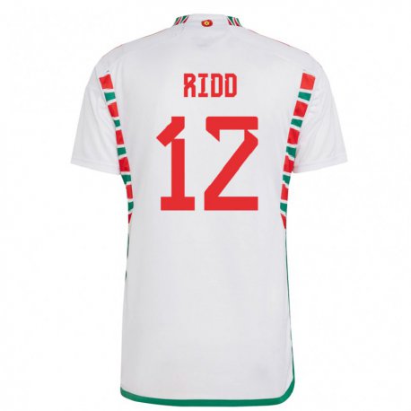 Kandiny Miesten Walesin Lewis Ridd #12 Valkoinen Vieraspaita 22-24 Lyhythihainen Paita T-paita