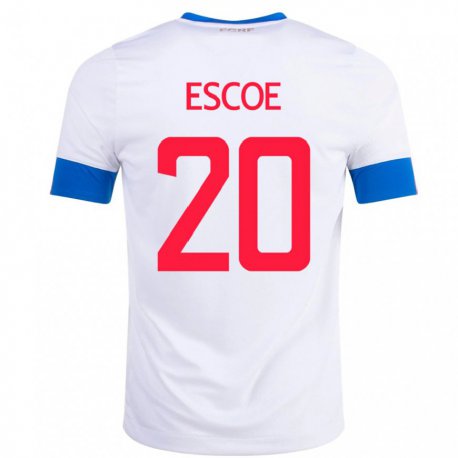 Kandiny Miesten Costa Rican Enyel Escoe #20 Valkoinen Vieraspaita 22-24 Lyhythihainen Paita T-paita