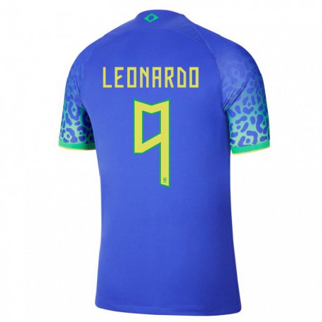 Kandiny Miesten Brasilian Marcos Leonardo #9 Sininen Vieraspaita 22-24 Lyhythihainen Paita T-paita