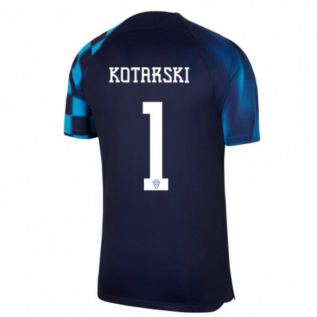 Kandiny Miesten Kroatian Dominik Kotarski #1 Tummansininen Vieraspaita 22-24 Lyhythihainen Paita T-paita