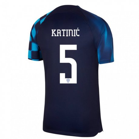 Kandiny Miesten Kroatian Maro Katinic #5 Tummansininen Vieraspaita 22-24 Lyhythihainen Paita T-paita