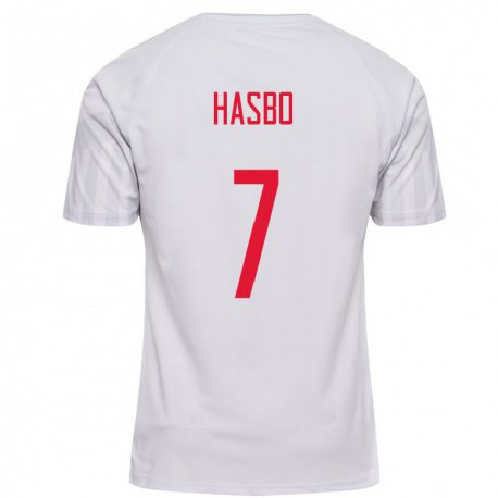 Kandiny Miesten Tanskan Josefine Hasbo #7 Valkoinen Vieraspaita 22-24 Lyhythihainen Paita T-paita