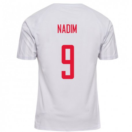 Kandiny Miesten Tanskan Nadia Nadim #9 Valkoinen Vieraspaita 22-24 Lyhythihainen Paita T-paita