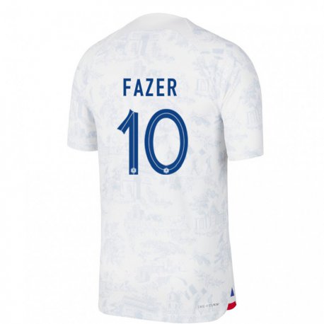 Kandiny Miesten Ranskan Laurina Fazer #10 Valkoinen Sininen Vieraspaita 22-24 Lyhythihainen Paita T-paita