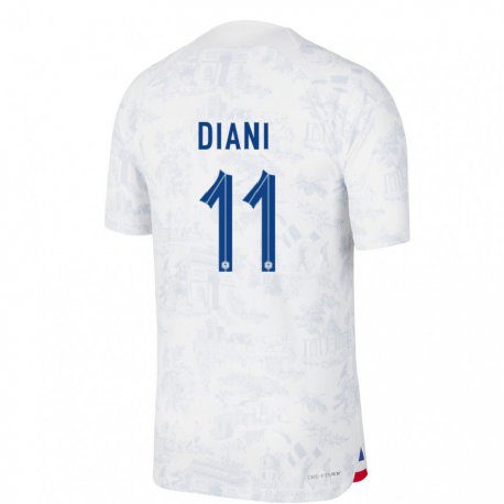 Kandiny Miesten Ranskan Kadidiatou Diani #11 Valkoinen Sininen Vieraspaita 22-24 Lyhythihainen Paita T-paita