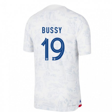 Kandiny Miesten Ranskan Kessya Bussy #19 Valkoinen Sininen Vieraspaita 22-24 Lyhythihainen Paita T-paita