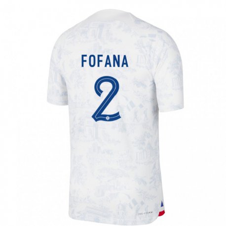 Kandiny Miesten Ranskan Wesley Fofana #2 Valkoinen Sininen Vieraspaita 22-24 Lyhythihainen Paita T-paita