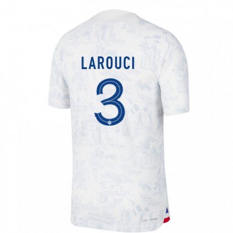 Kandiny Miesten Ranskan Yasser Larouci #3 Valkoinen Sininen Vieraspaita 22-24 Lyhythihainen Paita T-paita