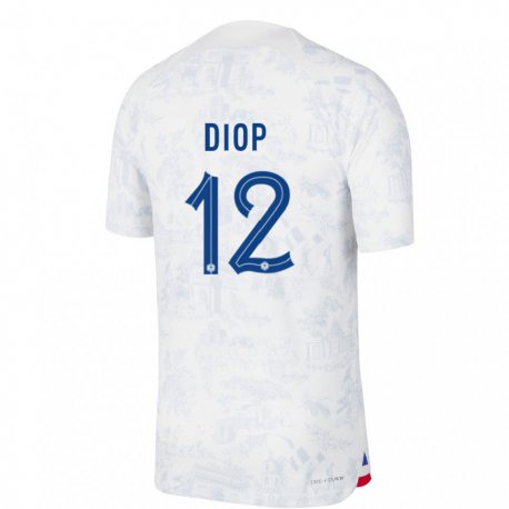 Kandiny Miesten Ranskan Sofiane Diop #12 Valkoinen Sininen Vieraspaita 22-24 Lyhythihainen Paita T-paita