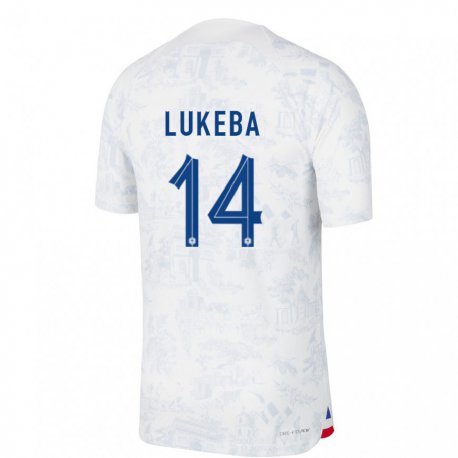 Kandiny Miesten Ranskan Castello Lukeba #14 Valkoinen Sininen Vieraspaita 22-24 Lyhythihainen Paita T-paita
