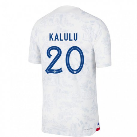 Kandiny Miesten Ranskan Pierre Kalulu #20 Valkoinen Sininen Vieraspaita 22-24 Lyhythihainen Paita T-paita