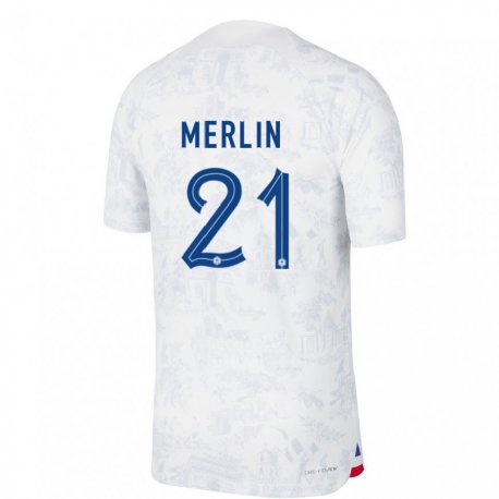 Kandiny Miesten Ranskan Quentin Merlin #21 Valkoinen Sininen Vieraspaita 22-24 Lyhythihainen Paita T-paita