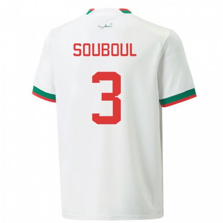 Kandiny Miesten Marokon Mohamed Souboul #3 Valkoinen Vieraspaita 22-24 Lyhythihainen Paita T-paita