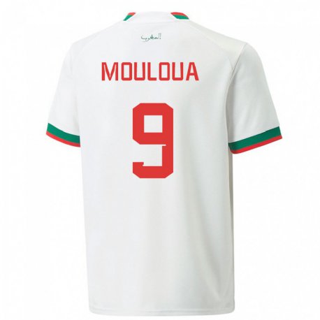 Kandiny Miesten Marokon Ayoub Mouloua #9 Valkoinen Vieraspaita 22-24 Lyhythihainen Paita T-paita