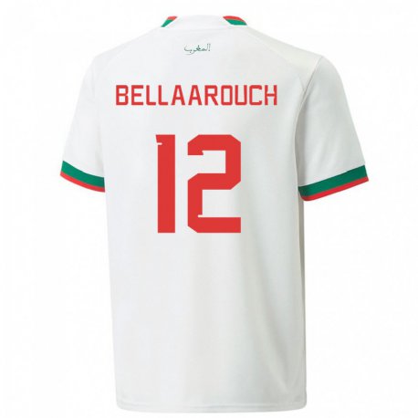 Kandiny Miesten Marokon Alaa Bellaarouch #12 Valkoinen Vieraspaita 22-24 Lyhythihainen Paita T-paita