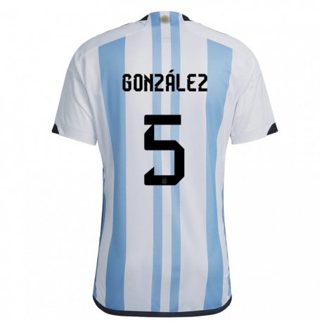 Kandiny Naisten Argentiinan Maximiliano Gonzalez #5 Valkoinen Taivas Sininen Kotipaita 22-24 Lyhythihainen Paita T-paita