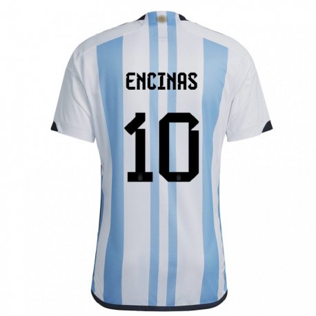 Kandiny Naisten Argentiinan Axel Encinas #10 Valkoinen Taivas Sininen Kotipaita 22-24 Lyhythihainen Paita T-paita