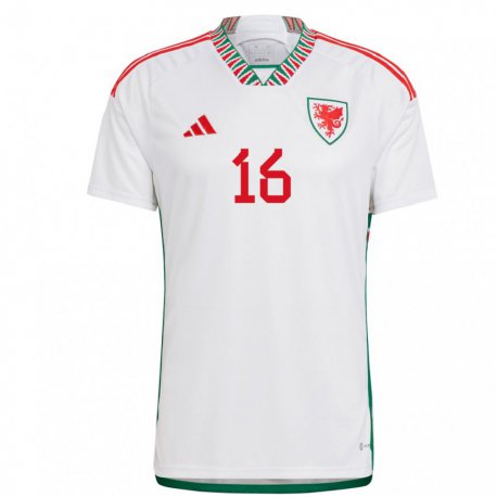 Kandiny Naisten Walesin Harry Jewitt White #16 Valkoinen Vieraspaita 22-24 Lyhythihainen Paita T-paita