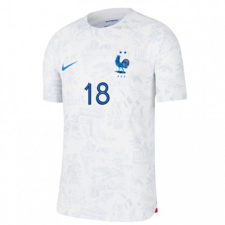 Kandiny Naisten Ranskan Georginio Rutter #18 Valkoinen Sininen Vieraspaita 22-24 Lyhythihainen Paita T-paita