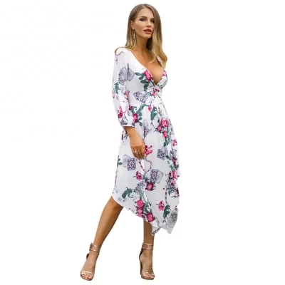 Kandiny - 2019 new spring white print V-neck dress