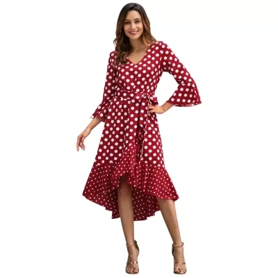 Kandiny - Spring new wave red long sleeve large size dress