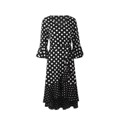 Kandiny - Spring new black wave long sleeve large size dress