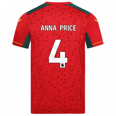 Kandiny Naisten Anna Price #4 Punainen Vieraspaita 2023/24 Lyhythihainen Paita T-Paita