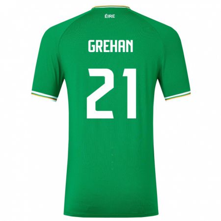 Kandiny Lapset Irlanti Sean Grehan #21 Vihreä Kotipaita 24-26 Lyhythihainen Paita T-Paita