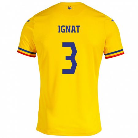 Kandiny Lapset Romania Cristian Ignat #3 Keltainen Kotipaita 24-26 Lyhythihainen Paita T-Paita