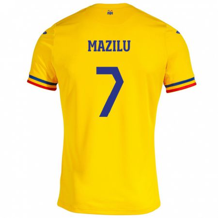 Kandiny Lapset Romania Adrian Mazilu #7 Keltainen Kotipaita 24-26 Lyhythihainen Paita T-Paita