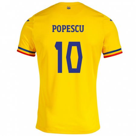 Kandiny Lapset Romania Octavian Popescu #10 Keltainen Kotipaita 24-26 Lyhythihainen Paita T-Paita