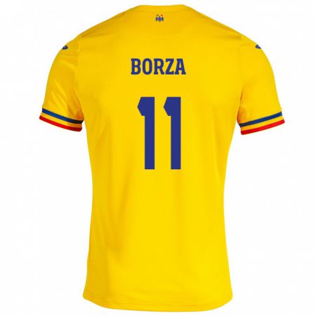 Kandiny Lapset Romania Andrei Borza #11 Keltainen Kotipaita 24-26 Lyhythihainen Paita T-Paita