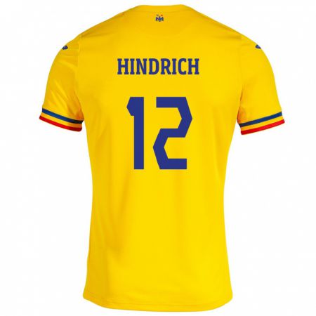 Kandiny Lapset Romania Otto Hindrich #12 Keltainen Kotipaita 24-26 Lyhythihainen Paita T-Paita