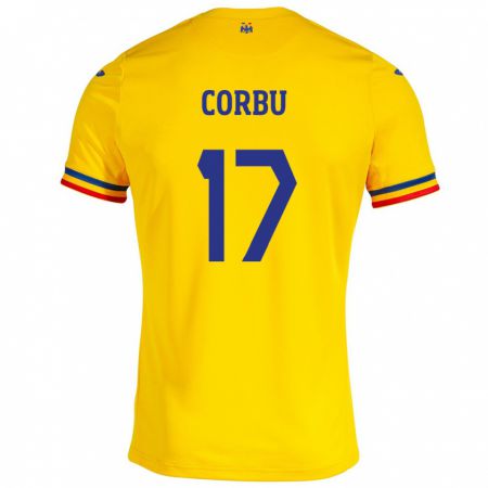 Kandiny Lapset Romania Marius Corbu #17 Keltainen Kotipaita 24-26 Lyhythihainen Paita T-Paita