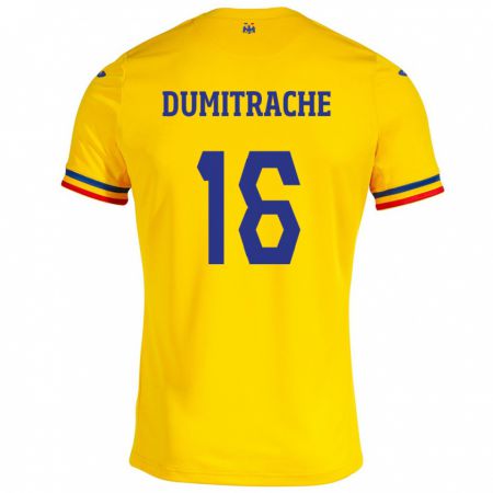 Kandiny Lapset Romania Valentin Dumitrache #16 Keltainen Kotipaita 24-26 Lyhythihainen Paita T-Paita