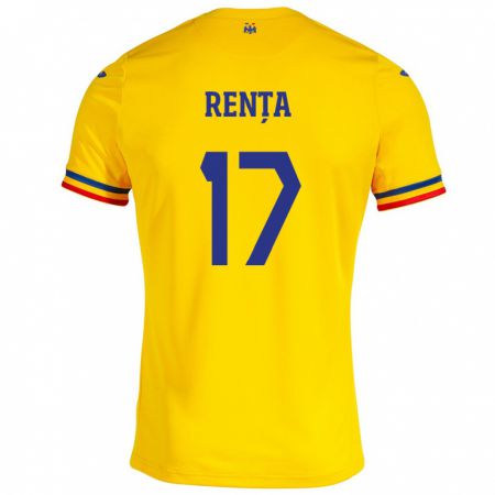 Kandiny Lapset Romania Denis Rența #17 Keltainen Kotipaita 24-26 Lyhythihainen Paita T-Paita