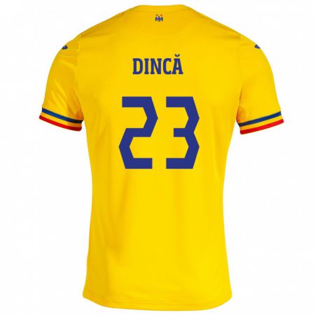 Kandiny Lapset Romania David Dincă #23 Keltainen Kotipaita 24-26 Lyhythihainen Paita T-Paita