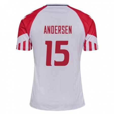 Kandiny Lapset Tanskan Jacob Andersen #15 Valkoinen Vieraspaita 24-26 Lyhythihainen Paita T-Paita