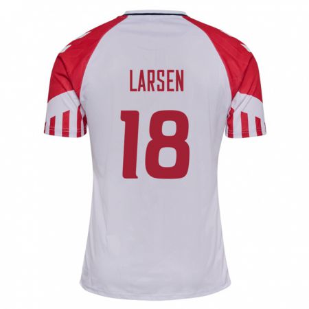 Kandiny Lapset Tanskan Lukas Larsen #18 Valkoinen Vieraspaita 24-26 Lyhythihainen Paita T-Paita