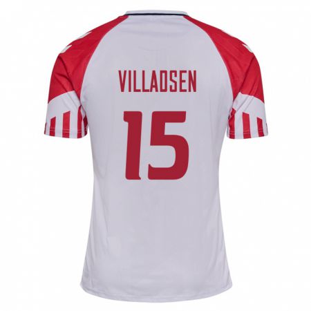 Kandiny Lapset Tanskan Oliver Villadsen #15 Valkoinen Vieraspaita 24-26 Lyhythihainen Paita T-Paita
