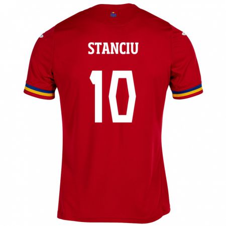 Kandiny Lapset Romania Nicolae Stanciu #10 Punainen Vieraspaita 24-26 Lyhythihainen Paita T-Paita
