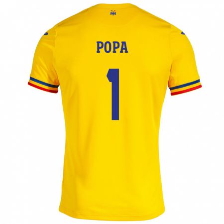 Kandiny Miesten Romania Robert Popa #1 Keltainen Kotipaita 24-26 Lyhythihainen Paita T-Paita