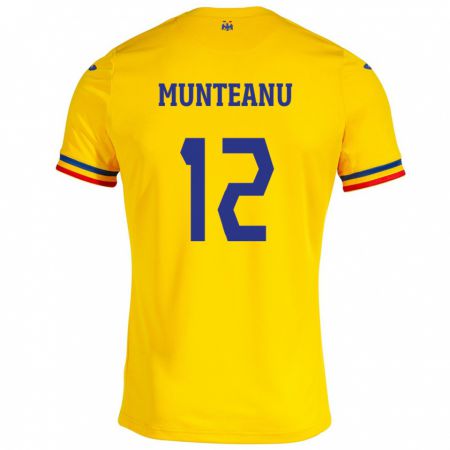 Kandiny Miesten Romania Rafael Munteanu #12 Keltainen Kotipaita 24-26 Lyhythihainen Paita T-Paita