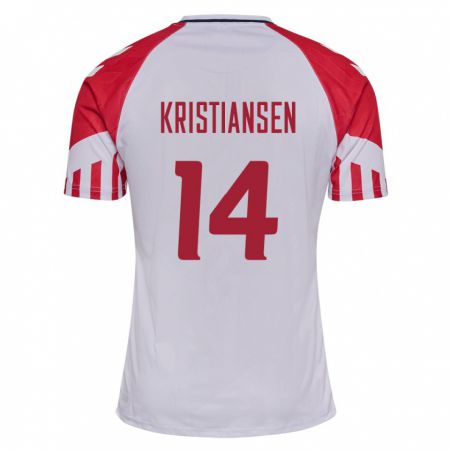 Kandiny Miesten Tanskan Victor Kristiansen #14 Valkoinen Vieraspaita 24-26 Lyhythihainen Paita T-Paita