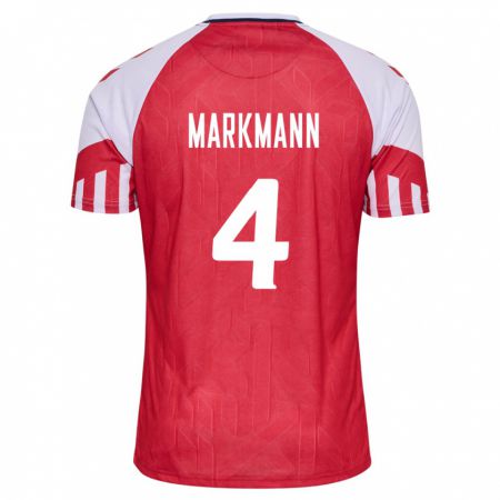 Kandiny Naisten Tanskan Noah Markmann #4 Punainen Kotipaita 24-26 Lyhythihainen Paita T-Paita