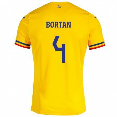 Kandiny Naisten Romania Ioana Bortan #4 Keltainen Kotipaita 24-26 Lyhythihainen Paita T-Paita