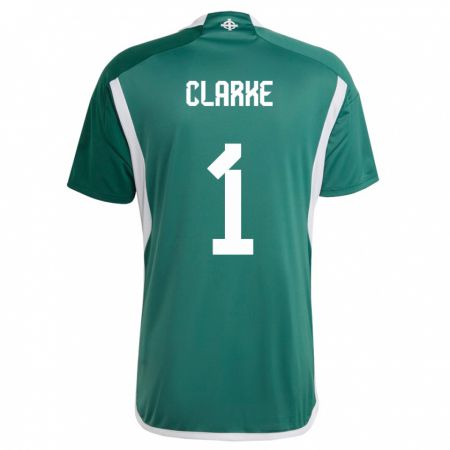 Kandiny Naisten Pohjois-Irlanti Josh Clarke #1 Vihreä Kotipaita 24-26 Lyhythihainen Paita T-Paita