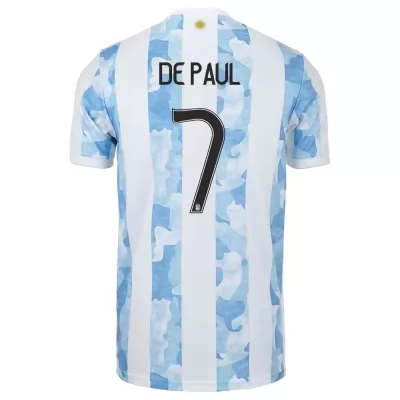 Lapset Argentiinan jalkapallomaajoukkue Rodrigo de Paul #7 Kotipaita Sinivalkoinen 2021 Lyhythihainen Paita