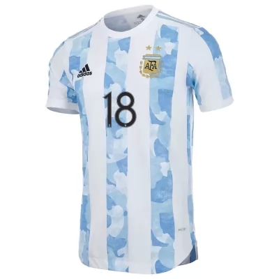 Naisten Argentiinan Jalkapallomaajoukkue Guido Rodriguez #18 Kotipaita Sinivalkoinen 2021 Lyhythihainen Paita