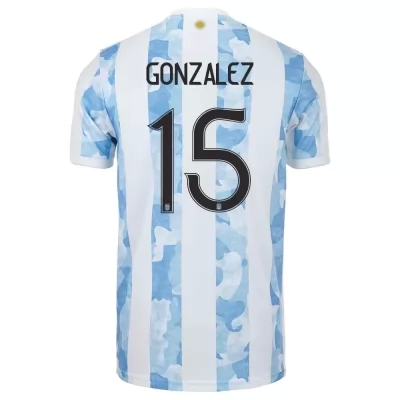 Lapset Argentiinan jalkapallomaajoukkue Nicolas Gonzalez #15 Kotipaita Sinivalkoinen 2021 Lyhythihainen Paita